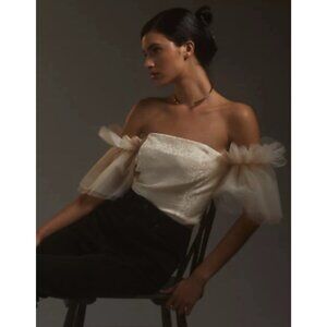 NWT SUNDAY IN BROOKLYN XS Ivory Tulle Off-the-Shoulder Crop Top Anthropologie
